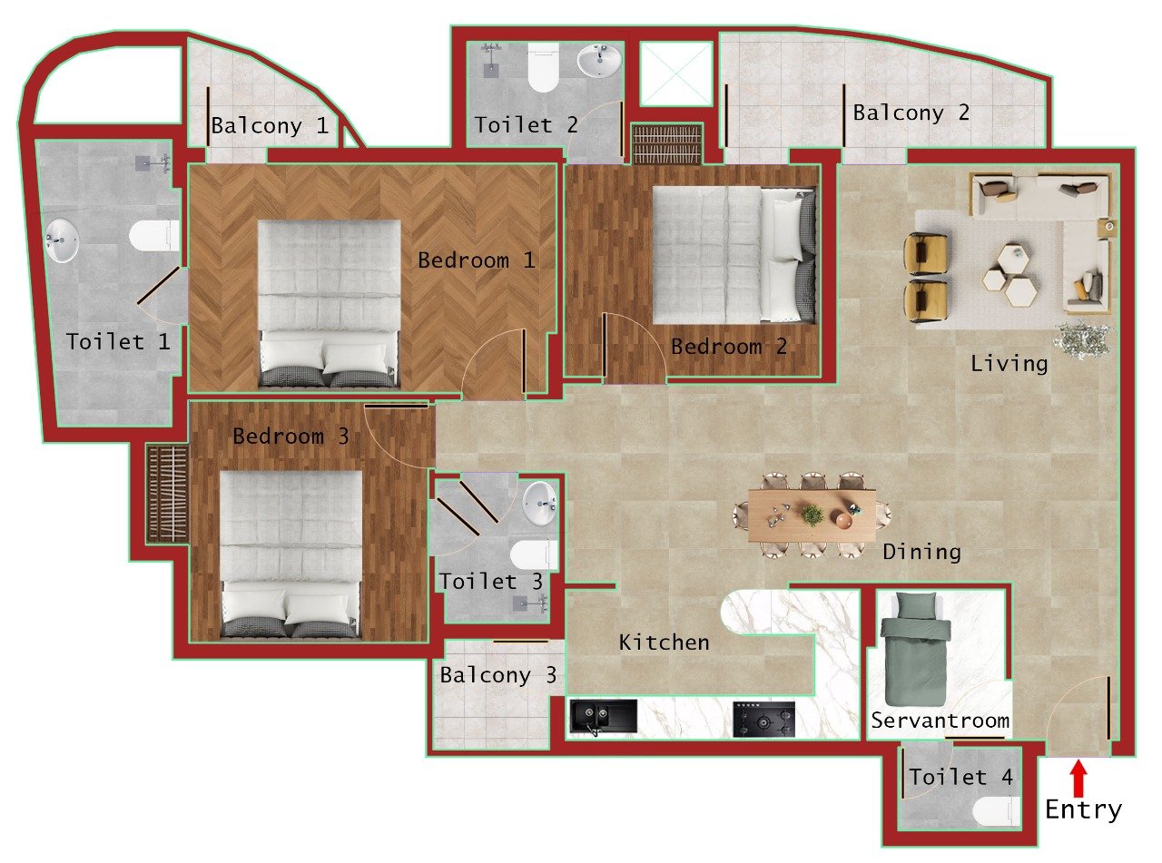 3B+2T+SERVANT (SUPER AREA 1935SQFT)