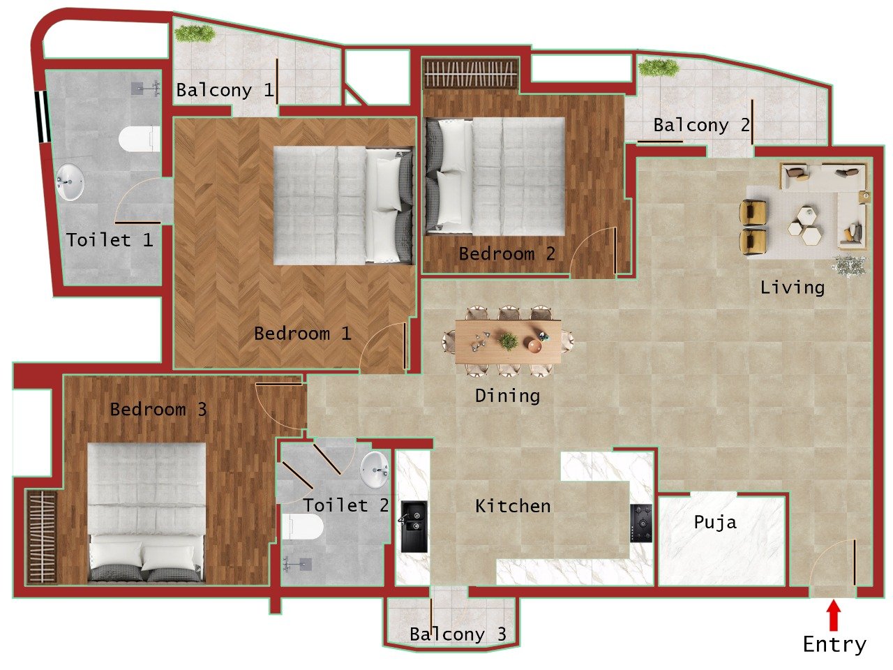 3B+2T+UTILITY (SUPER AREA 1719SQFT)
