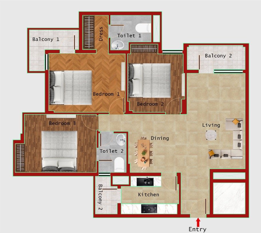 3B+ 2T (1700 SQFT)