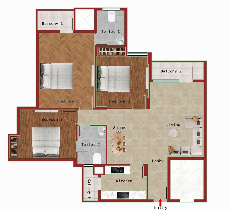3B+2T (1400 SQFT)