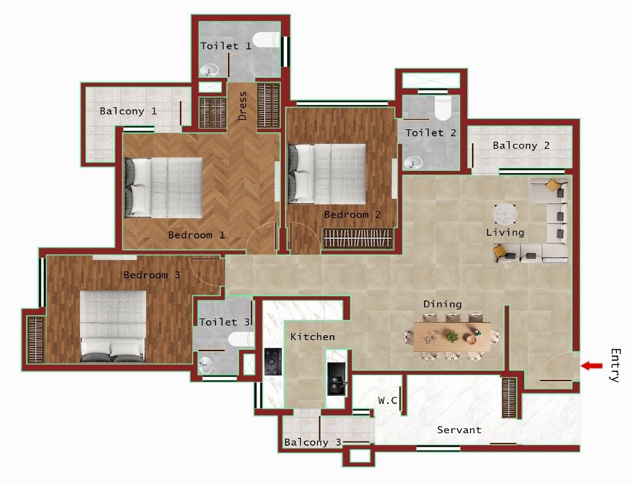 3B + 3T + S (2000 SQFT)