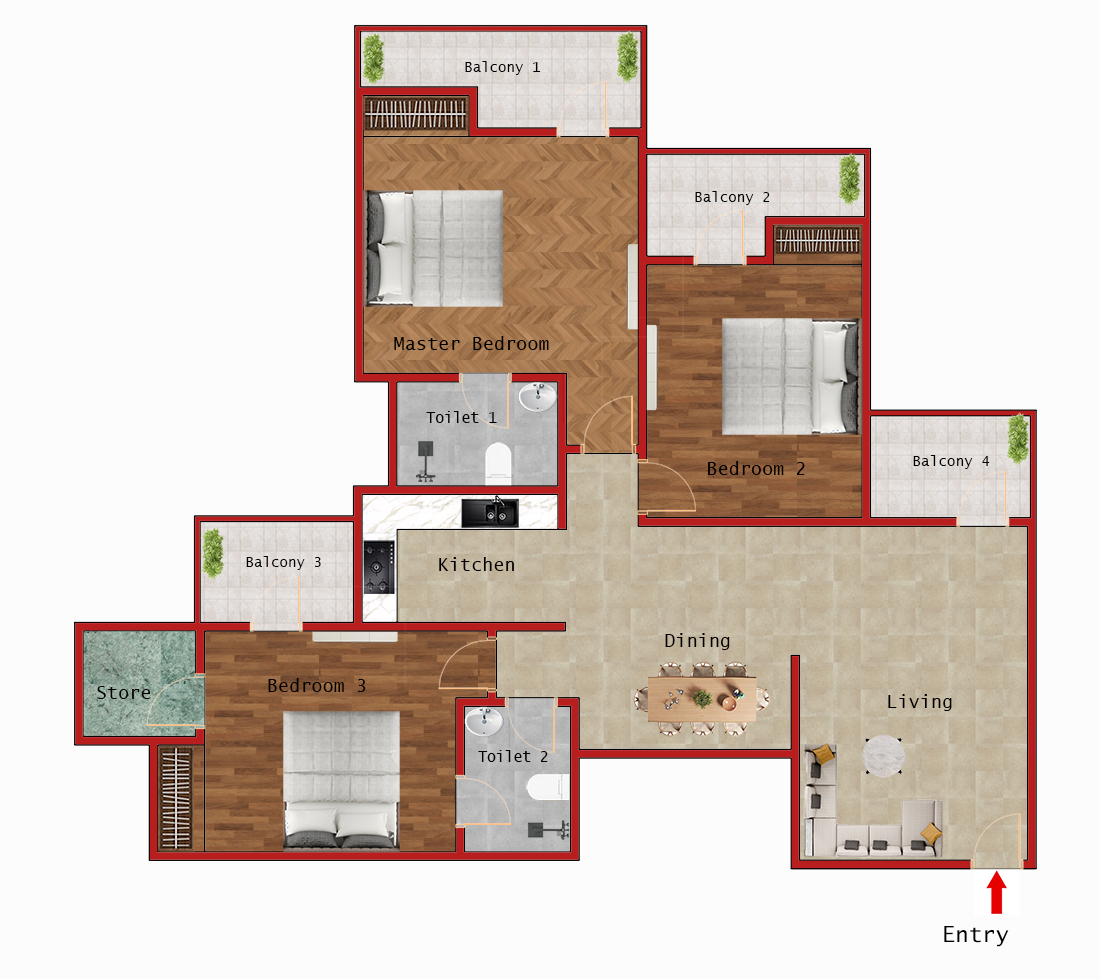 3BHK (1505 Sqft)