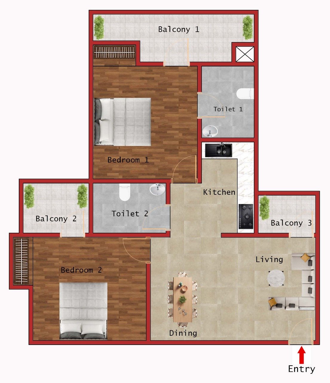 2BHK (890 Sqft)