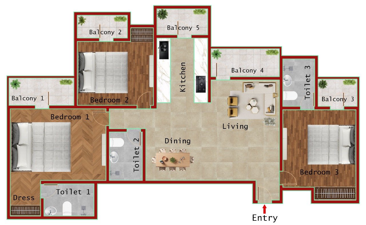 3BR + 3T (1560 SQFT)