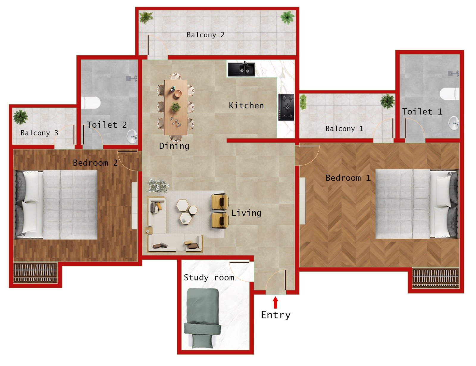 2BR  + 2T (1172 SQFT)