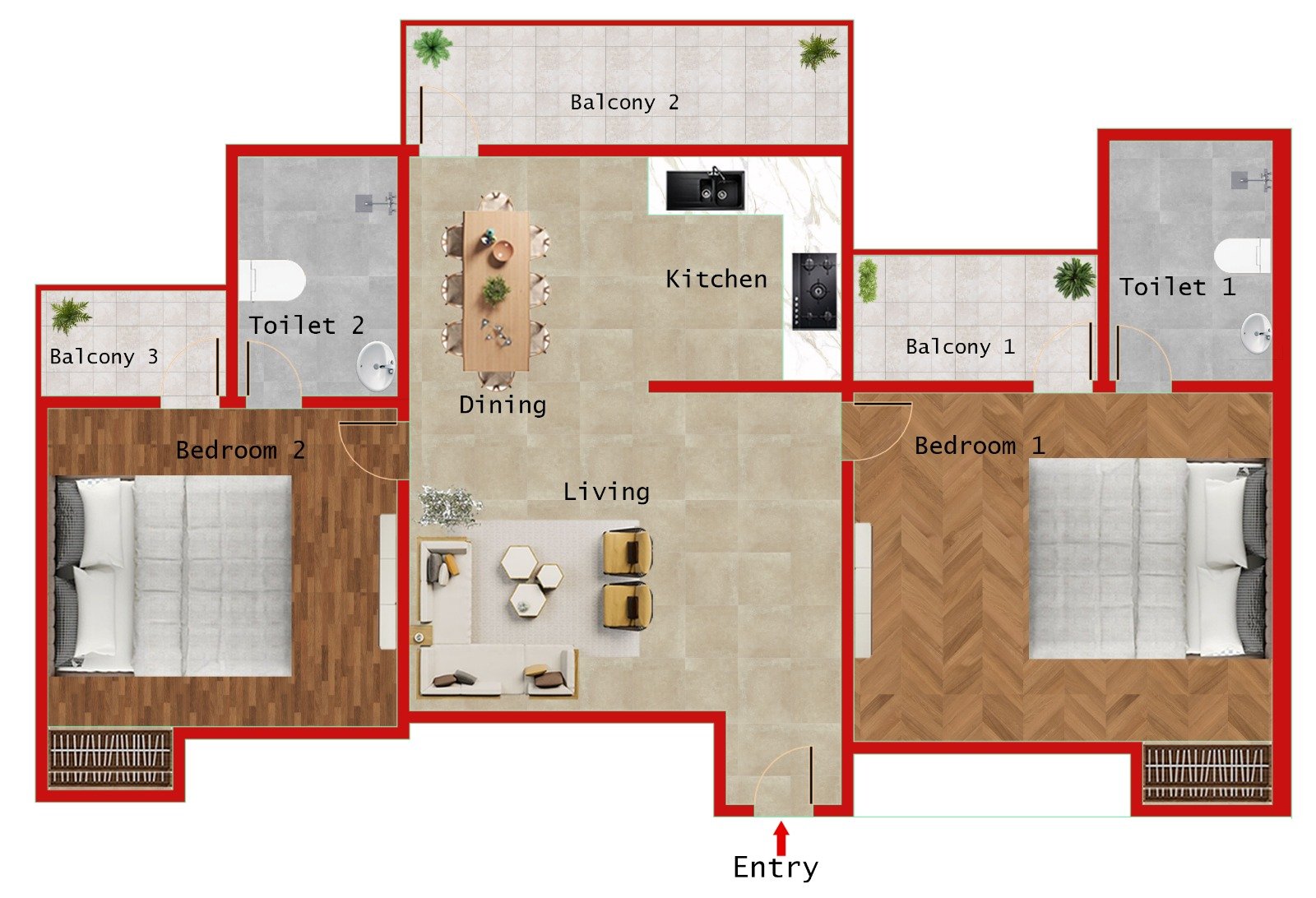 2BR + 2T (1041 SQFT)