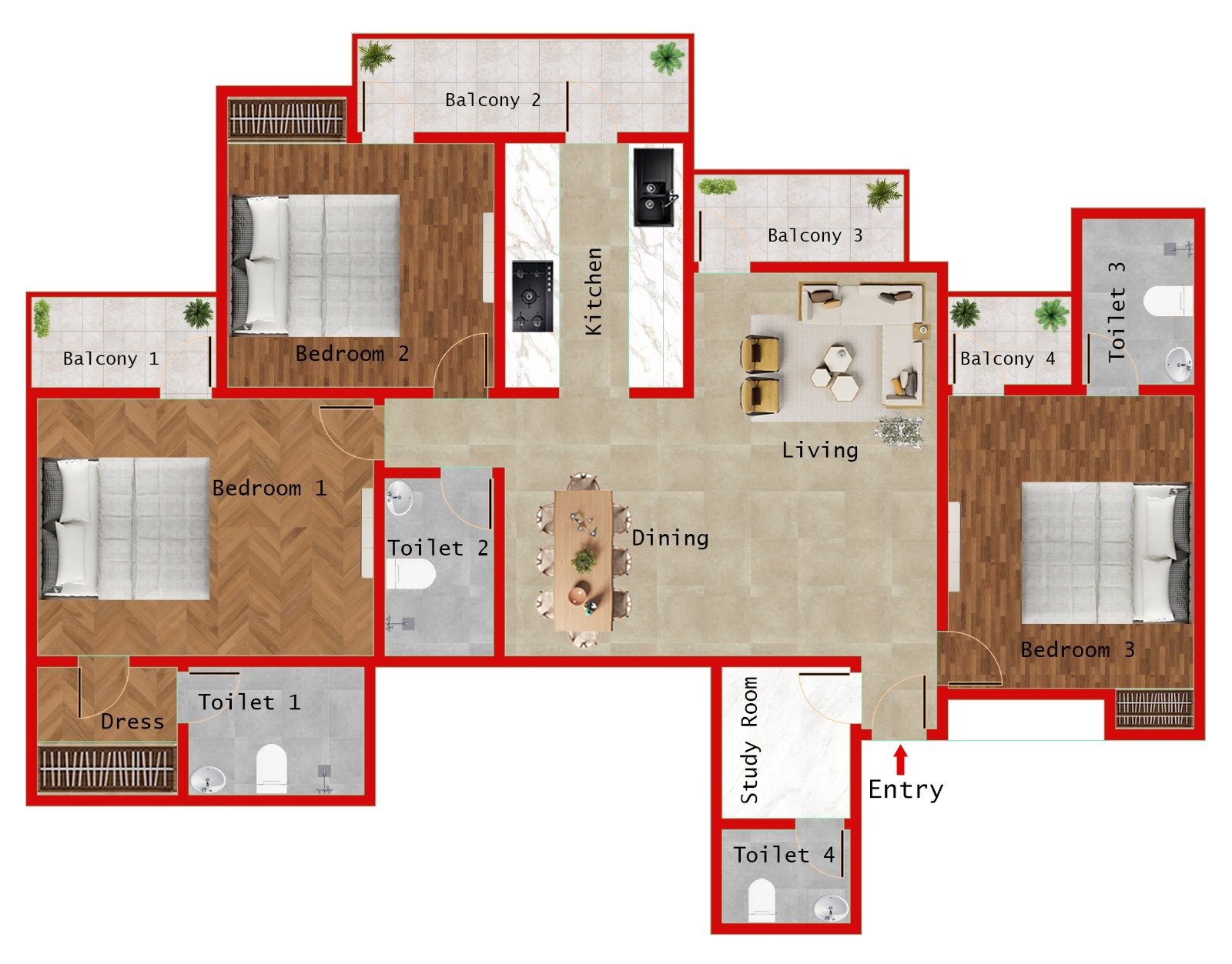 3BR + 4T (1839 SQFT)