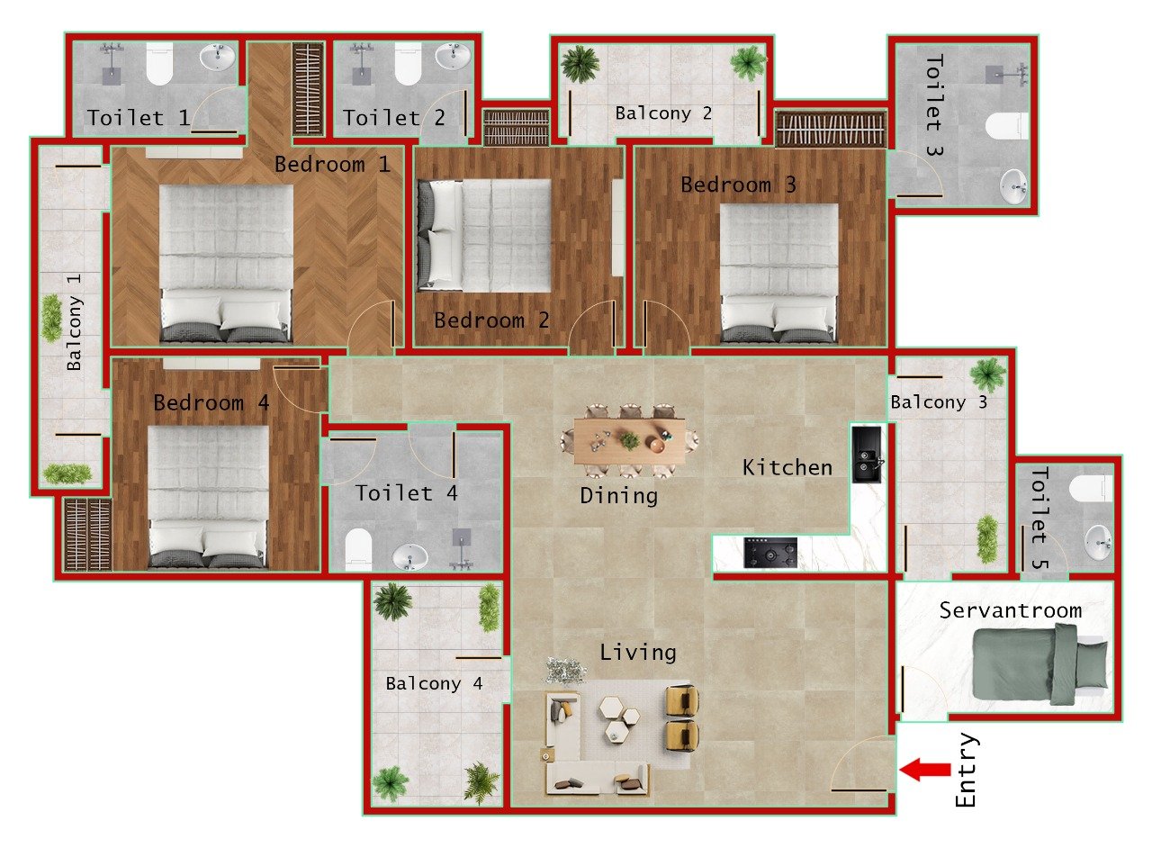 4BR + 5T (2075 SQFT)