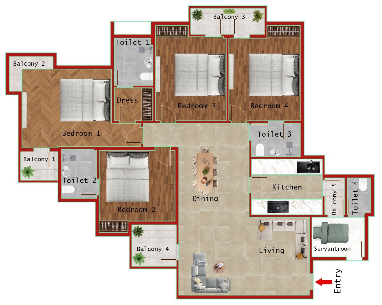 4BHK + 4T (2250 SQFT)