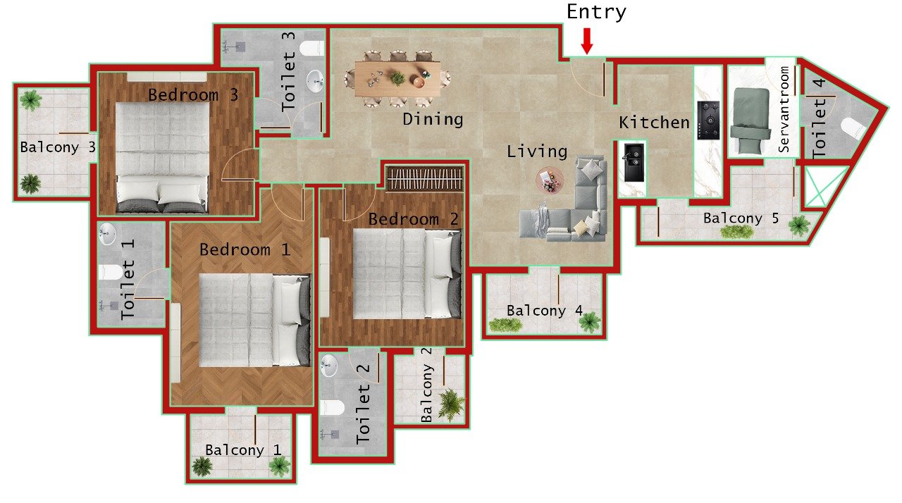 3BR + 4T (1750 SQFT)